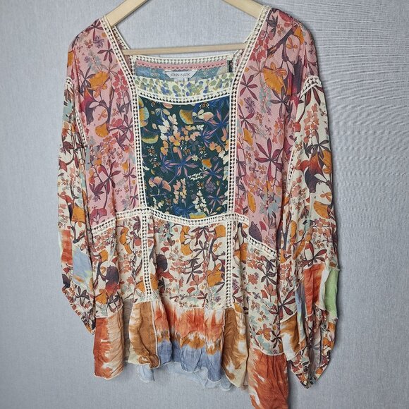 💙 John Marks Oversized Soft Patchwork Print Flowy Top Size L/XL Boho Cottage Co - Picture 3 of 8